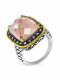 Серебряное кольцо ALEXANDRE VASSILIEVс розовым кварцем, марказитами Swarovski, позолото