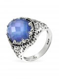 Серебряное кольцо ALEXANDRE VASSILIEVс голубым кварцем, перламутром, марказитами и позолотой