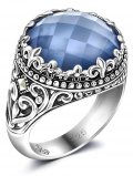 Серебряное кольцо ALEXANDRE VASSILIEV с голубым кварцем, перламутром и марказитами Swarovski
