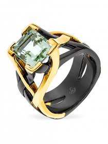 Серебряное кольцо ALEXANDRE VASSILIEV с зеленым аметистом и позолотой