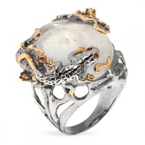 Серебряное кольцо Sandara с горным хрусталем, родолитом, сапфирами и позолотой