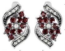 Серебряные серьги ALEXANDRE VASSILIEV с гранатами и марказитами Swarovski