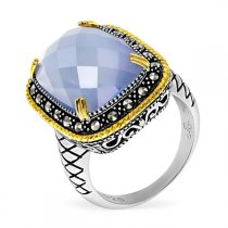 Серебряное кольцо ALEXANDRE VASSILIEVс голубым кварцем, перламутром, марказитами Swarovski, позолото