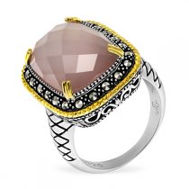 Серебряное кольцо ALEXANDRE VASSILIEV с хрусталем, перламутром. марказитами Swarovski, позолотой