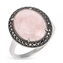 Серебряное кольцо ALEXANDRE VASSILIEV с розовым кварцем и марказитами Swarovski