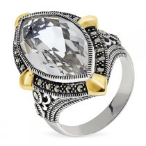 Серебряное кольцо ALEXANDRE VASSILIEV с позолотой, марказитами Swarovski  и горным хрусталем