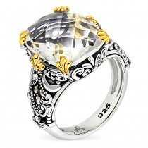 Серебряное кольцо ALEXANDRE VASSILIEV c горным хрусталем, марказитами и позолотой