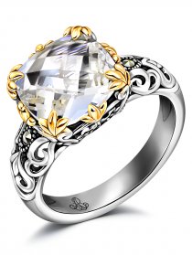 Серебряное кольцо ALEXANDRE VASSILIEV с горным хрусталем, позолотой и марказитами