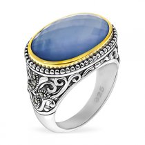 Серебряное кольцо ALEXANDRE VASSILIEVс голубым кварцем, перламутром, марказитами Swarovski. позолото