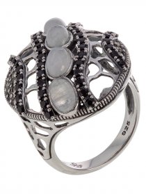 Серебряное кольцо ALEXANDRE VASSILIEV с черной шпинелью, фианитами и марказитами Swarovski