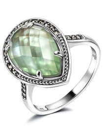 Серебряное кольцо ALEXANDRE VASSILIEV с перламутром, зеленым кварцем и марказитами Swarovski